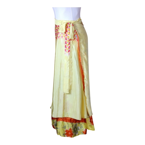 Reversible 100% Silk Wrap Skirt Flowy Boho Floral One Size Fits Most - Picture 10 of 16